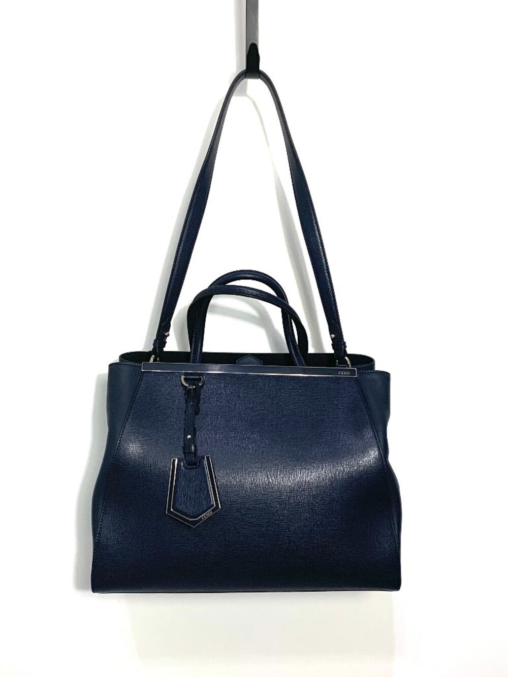 Fendi EUC 2Jours 8BH250-d7E-FoD7N Blue Calfskin Leather 2 Way Hand/Shoulder Bag